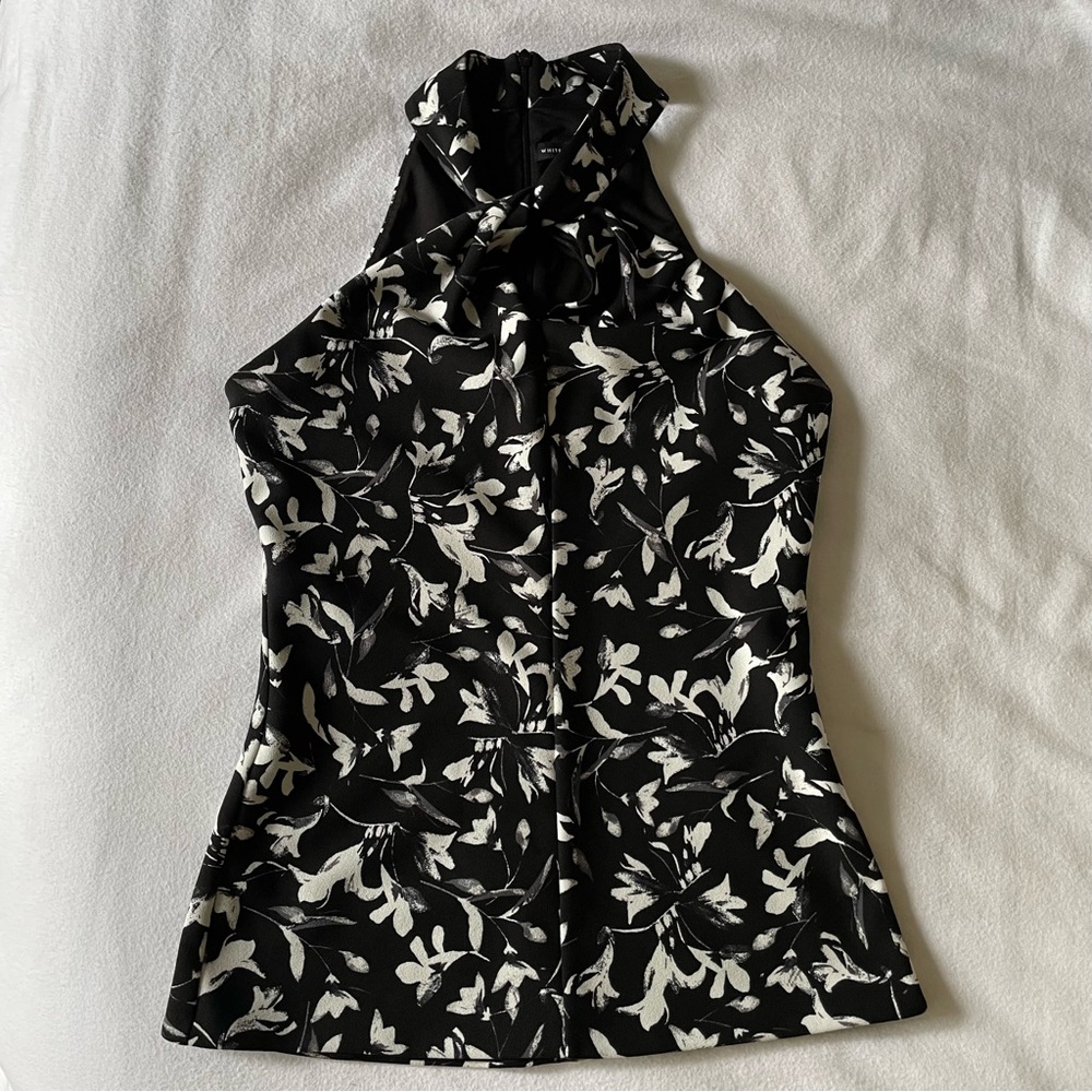 Black Floral Blouse with Choker Neck